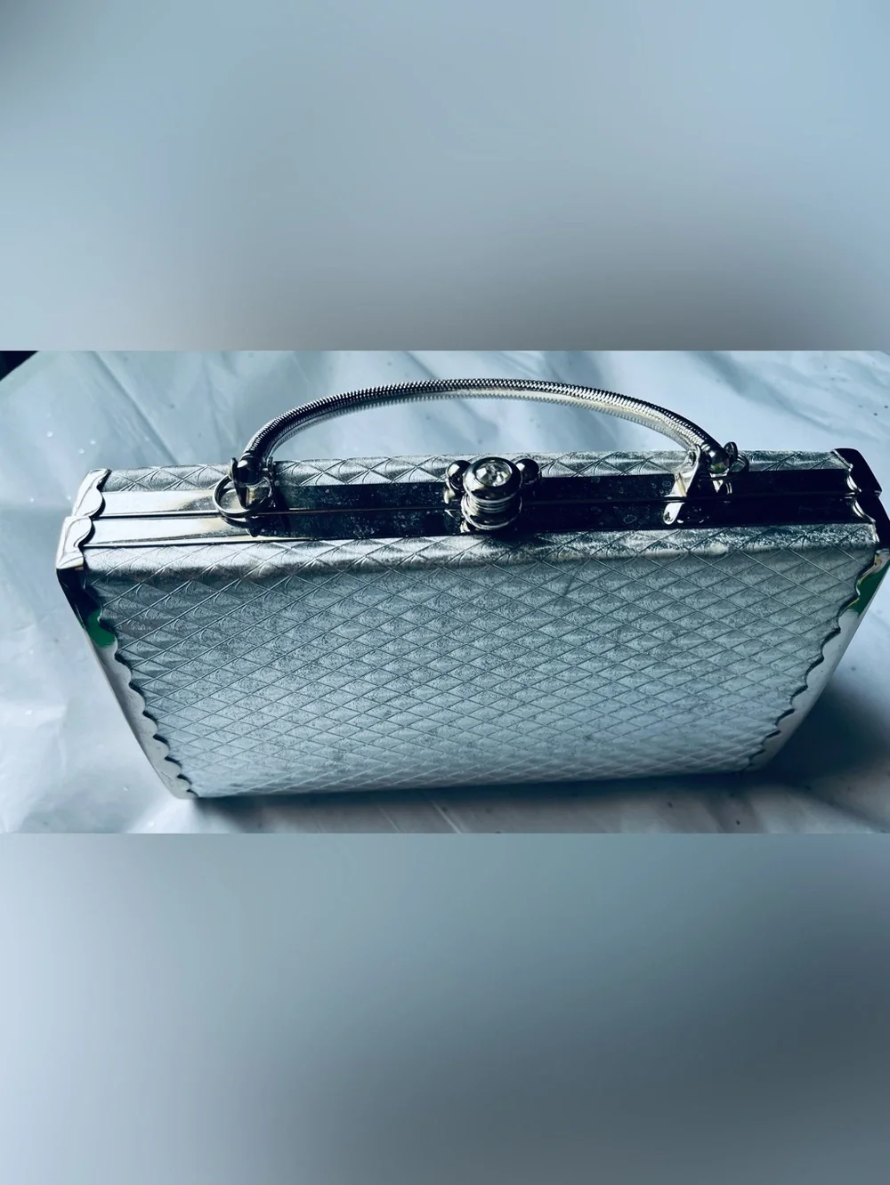 Selini Silver Textured Top-Handle Evening Clutch